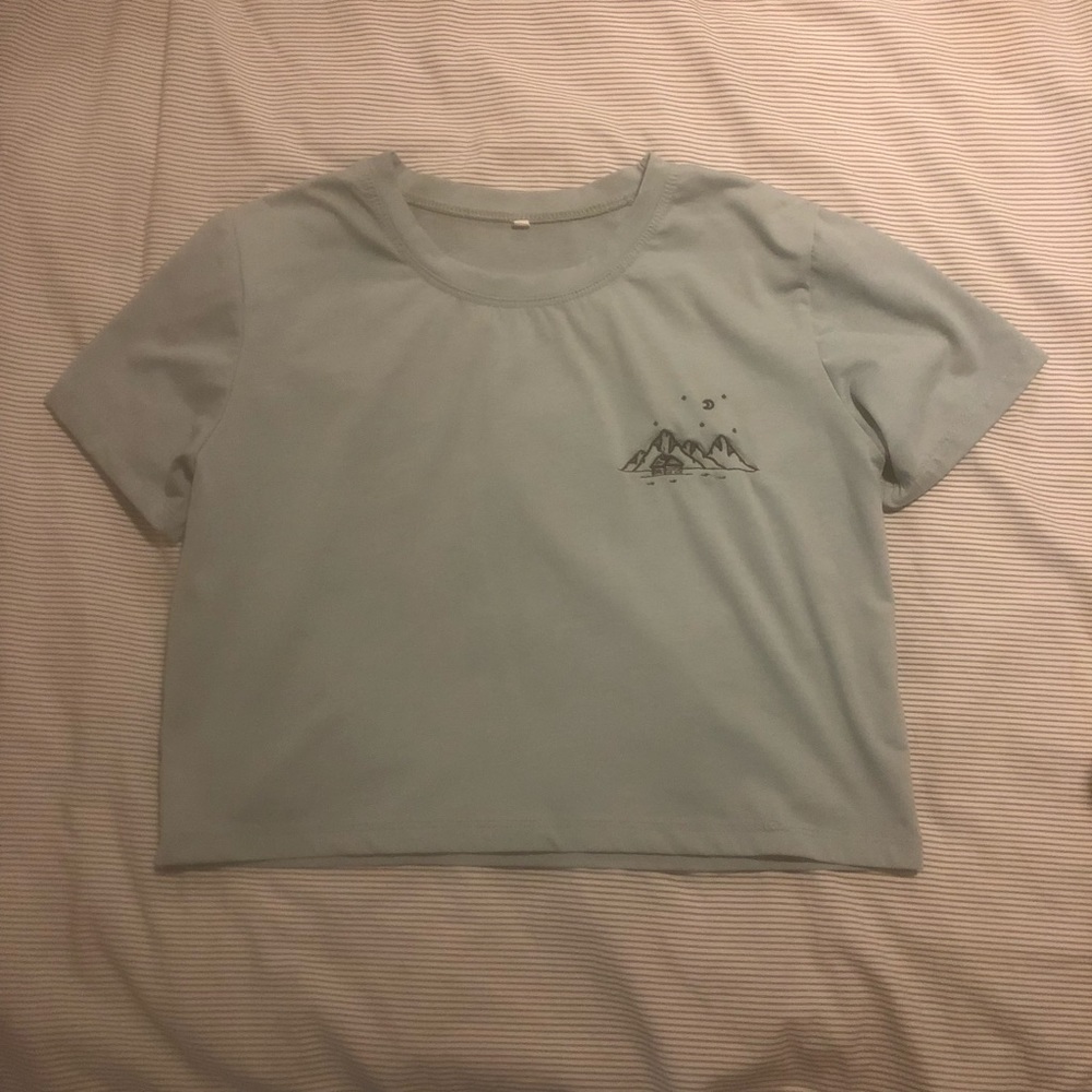 EMBROIDERED MOUNTAIN MINT CROP TOP